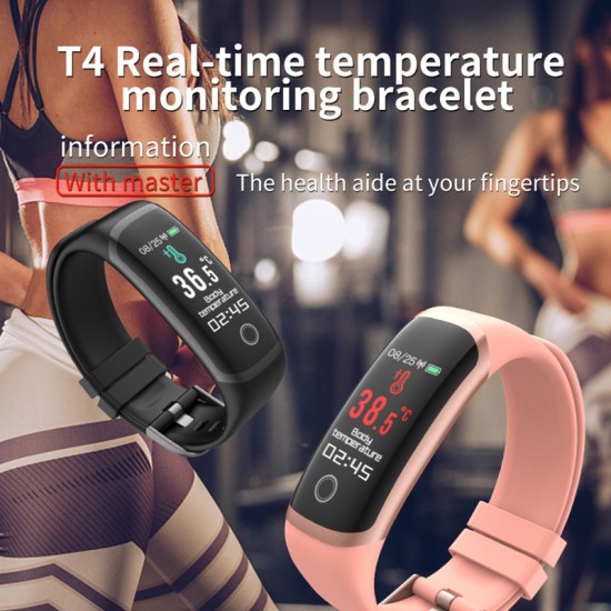 T4 Sport Smart Watch Temperature Measurement Bracelet Health Monitor Heart Rate Fitness Monitoring IP67 Waterproof blue