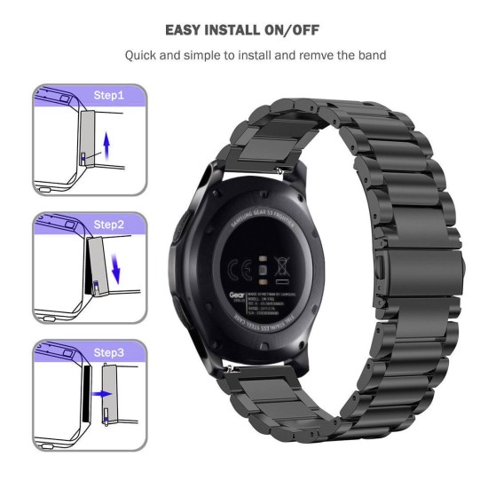 22mm Stainless Steel Bracelet Strap for Samsung Gear S3 Frontier - Black