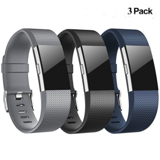 3pcs/set Replacement Wristband for Fitbit Charge 2 Band Silicone Strap Orange + Grey + Green