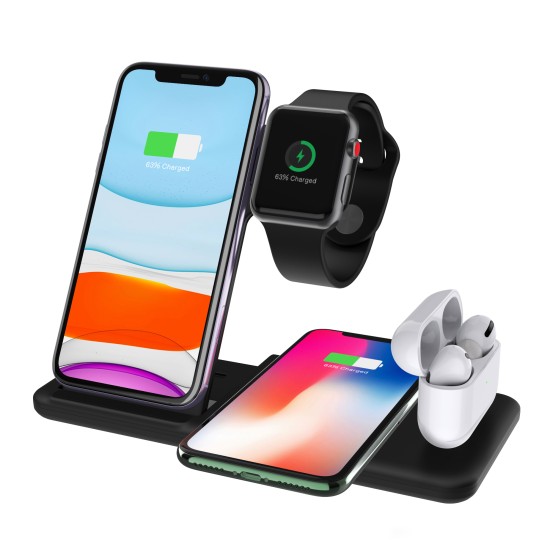 4-In-1 QI Fast Wireless Charger Dock For iPhone Apple Watch iWatch for Airpods Charger Holder Stand white