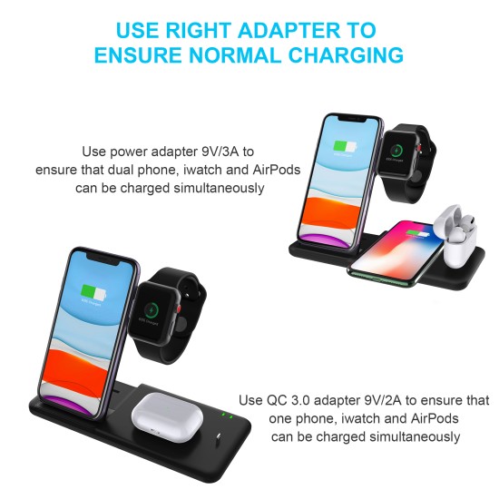 4-In-1 QI Fast Wireless Charger Dock For iPhone Apple Watch iWatch for Airpods Charger Holder Stand white