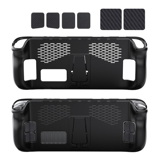 7pcs Case Set TPU Cover with Stand Touchpad Button Stickers Game Accessories for Steam Deck Black