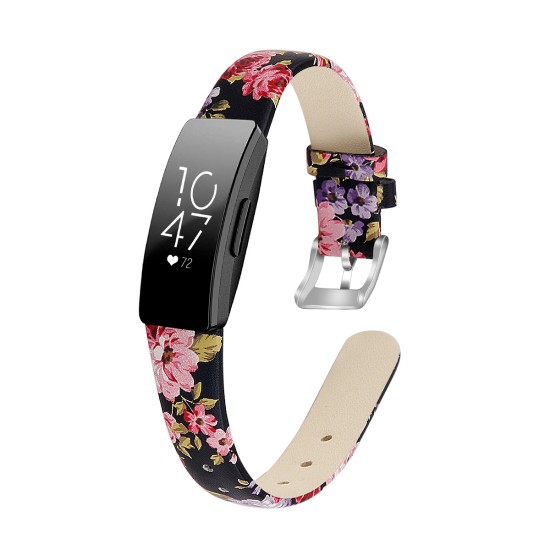 Bracelet Wrist Belt Inspire Pure Color Printing Leather Strap for Fitbit Inspire HR  Black S code