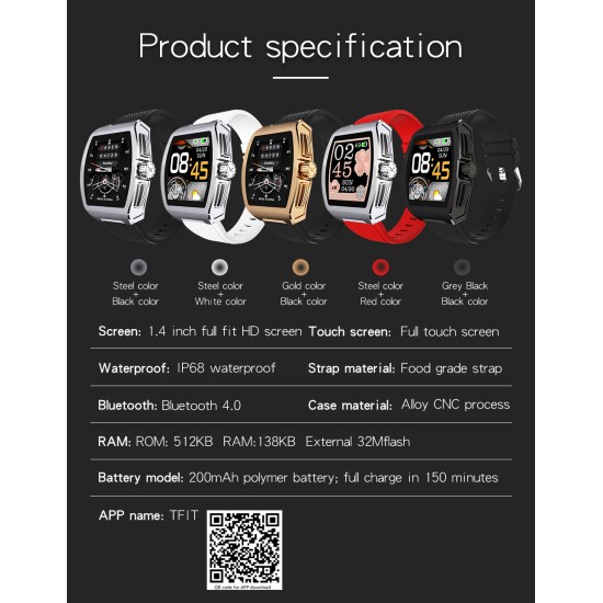 C1 Smart Bracelet Temperature Monitor Bluetooth Heart Rate Blood Pressure Smart Watche black