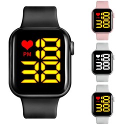 Digital  Smart  Sport  Watch Fashion Small Square Waterproof Touch Sports Led Electronic Wristwatch Gray_Yellow light