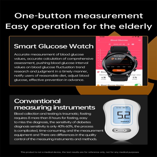 E400 Smart Watch Noninvasive Blood Glucose Ecg Body Temperature Blood Oxygen Monitoring Sport Smartwatch Black