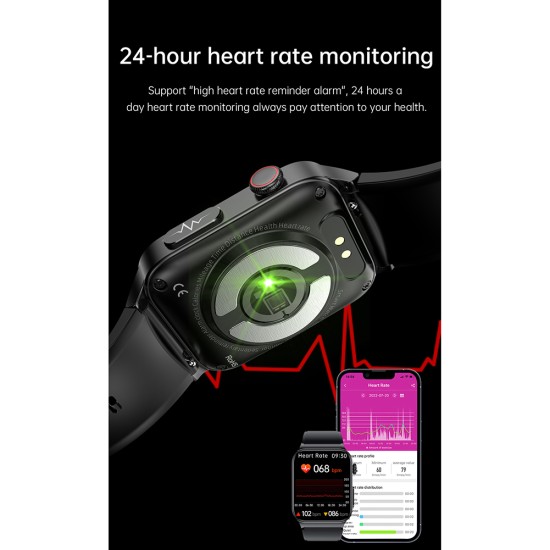 E500 Smart Watch Real-time Non-invasive Blood Sugar Ecg Ppg Blood Pressure Monitoring Smartwatch Black Silicon Belt