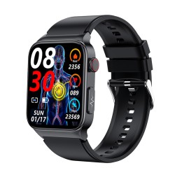 E500 Smart Watch Real-time Non-invasive Blood Sugar Ecg Ppg Blood Pressure Monitoring Smartwatch Black Silicon Belt