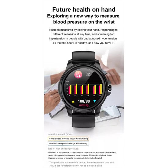 E89 Smart Bracelet HD Full Touch-screen Smartwatch ECG Blood Pressure Blood Oxygen Monitoring Black Leather