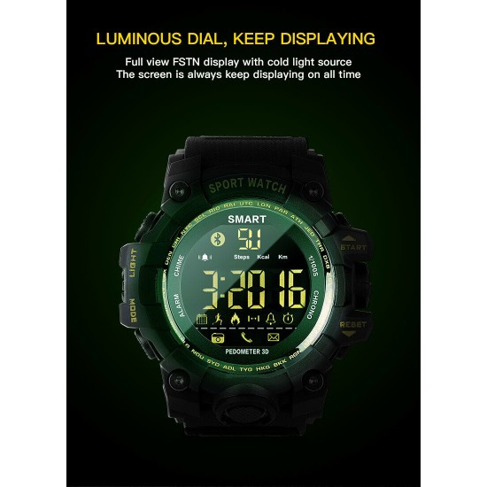 EX16S Waterproof Smart Sport Watch Bluetooth Pedometer Men Wristwatch army green