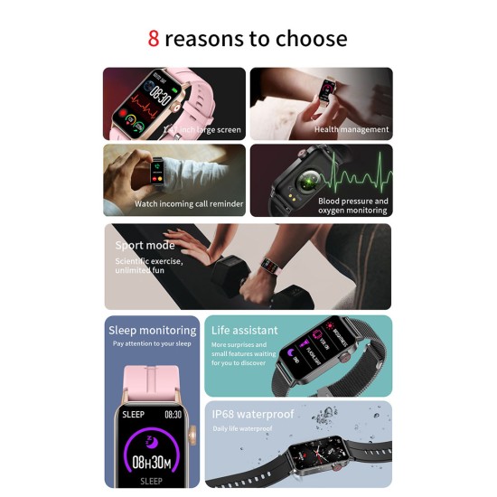 F45 Intelligent Watch 1.47-inch Bluetooth-compatible 5.0 Heart Rate Blood Oxygen Blood Pressure Monitor Ip68 Waterproof Smartwatch silicone pink