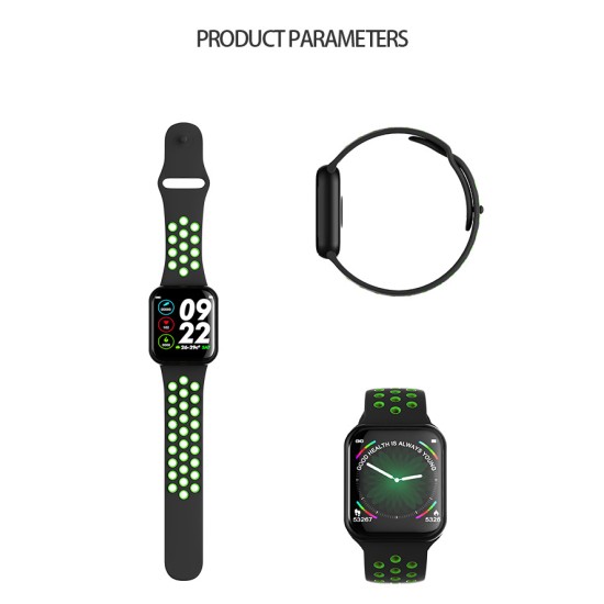 F9 Smart Bracelet Full Color Screen Touch Smartwatch Multiple Motion Patterns Heart Rate Blood Pressure Sleep Monitor  Black shell black green belt