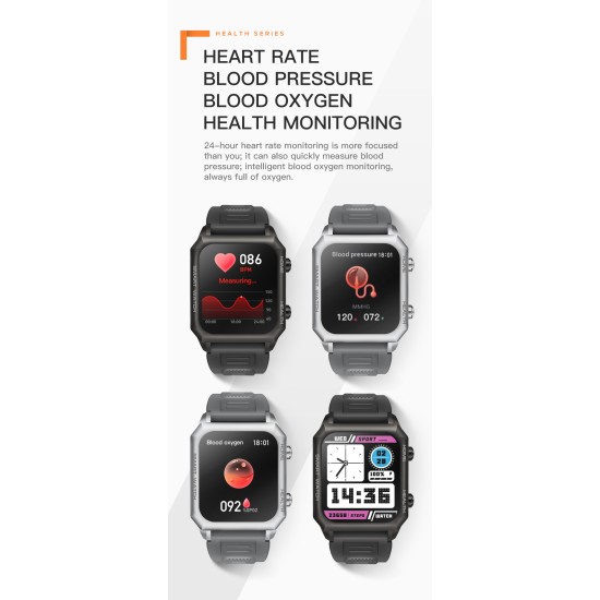 F900 Intelligent  Watch Heart Rate Blood Pressure Blood Oxygen Temperature Monitoring Tools Sport Smartwatch black