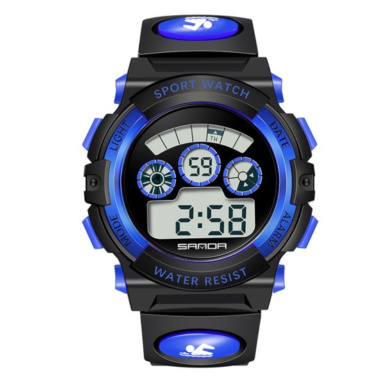 Fashionable Children Electronic Watch Students Waterproof Luminous Wristwatch Sports Watch Gift Black blue