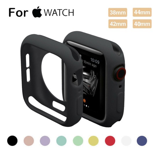 For Apple Watch Series 4 3 2 1 Bumper Silicone Protector Case Cover 38/40/42/44mm black_42mm