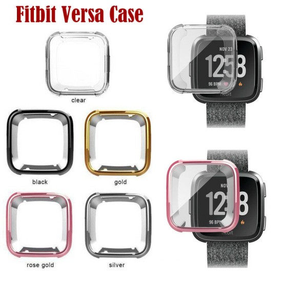 For Fitbit Versa Silicone Ultra Thin TPU Shell Case Screen Protector Frame Cover Transparent