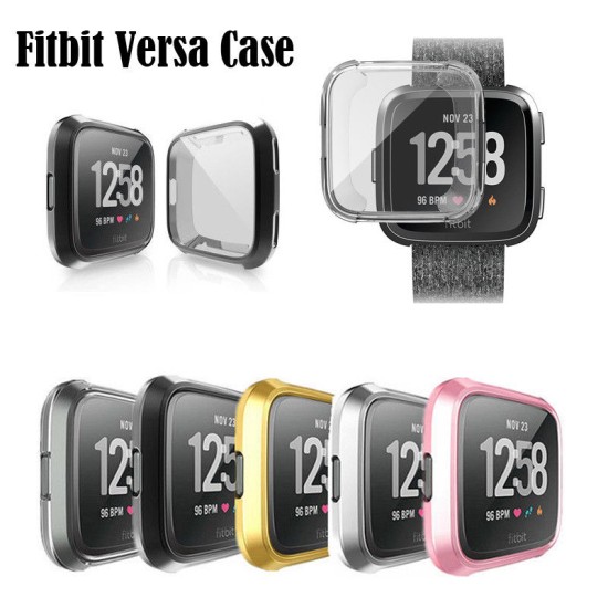 For Fitbit Versa Silicone Ultra Thin TPU Shell Case Screen Protector Frame Cover Transparent