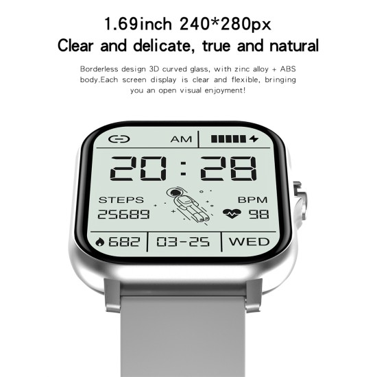 Gt20 Smart Watch 1.69 Inch Full Touch Bluetooth Call Music Watch Health Monitoring Bracelet Black Steel Strap