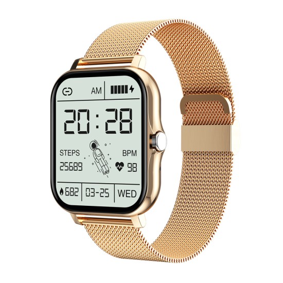 Gt20 Smart Watch 1.69 Inch Full Touch Bluetooth Call Music Watch Health Monitoring Bracelet Golden Steel Strap