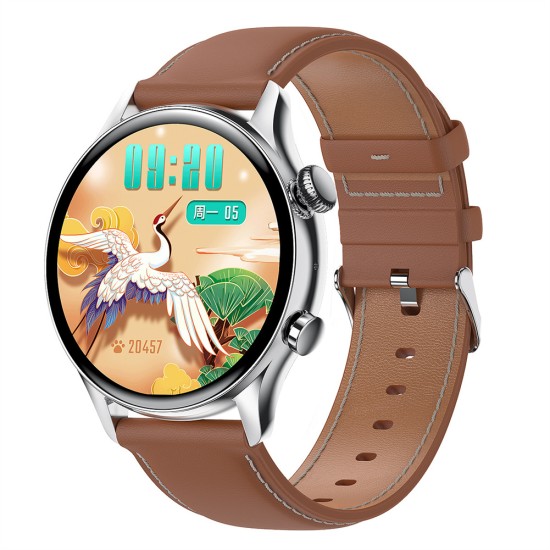 Hk8pro Nfc Smart Watch Synchronized Bluetooth Calling Sports Music Smartwatch Golden Brown Leather Belt