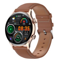 Hk8pro Nfc Smart Watch Synchronized Bluetooth Calling Sports Music Smartwatch Golden Brown Leather Belt