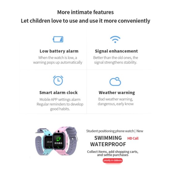 IP67 Waterproof Children Smart Watch Two-way Call Emergency Help Accurate Positioning English Version Children's Watch Pink