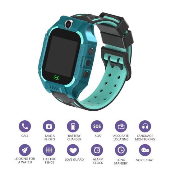 Kids Smart Watch Phone Kids GPS Tracker Watch with SOS Anti-Lost Alarm Sim Card Slot Touch Screen Alarm Clock Digital Wrist Watch E12 for Boys and Girls green