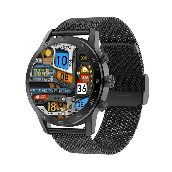 Kk70 HD Men Smart Watch Bluetooth Call Wireless Charger Sports Watch Heart Rate Monitoring Smartwatch Black Steel Strap