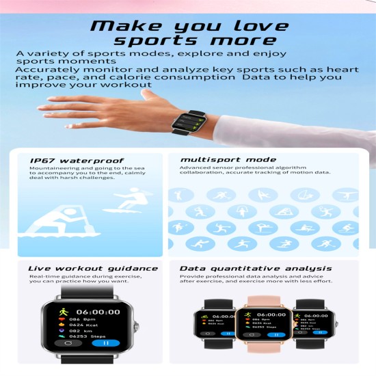 L21 Bluetooth-compatible Calling Smart Watch 1.69-inch Full Touch-screen Voice Assistant Blood Pressure Heart Rate Monitoring Smartwatch pink