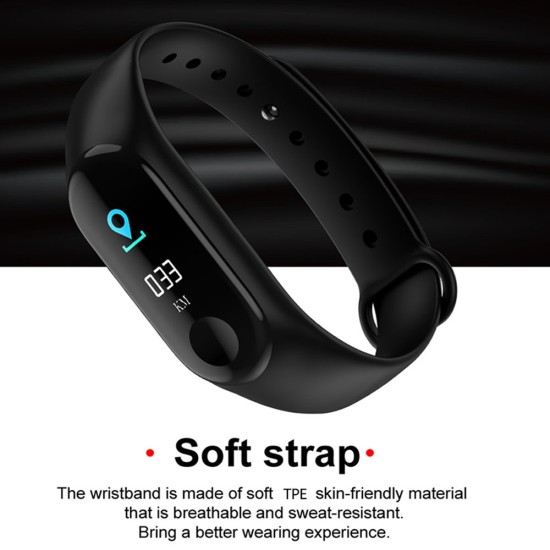 M3 Pro Smart Watch Sport Band Blood Pressure Sleep Monitor Drinking Remind Wristband Bracelet black