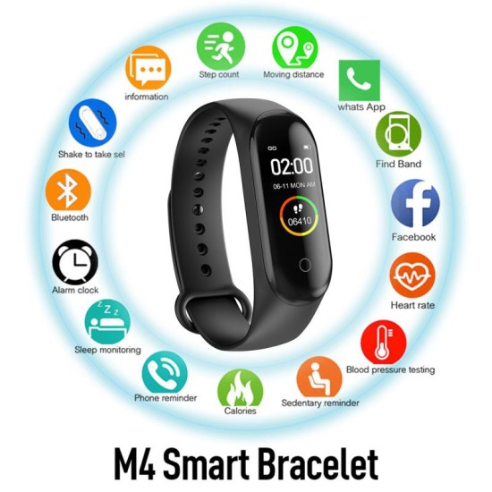 M4  Smart  Watch Heart Rate Blood Pressure Monitor Sport Band Wristband Tracker Black