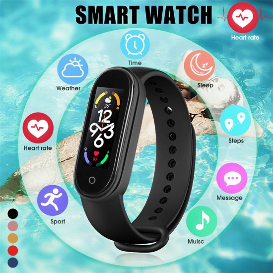 M7 Men Smart Watch Heart Rate Blood Pressure Monitor Waterproof Fitness Sports Bracelet Compatible for Android IOS Red