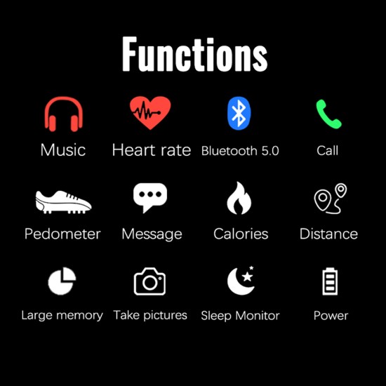 Men Smart Watch Bluetooth Music Call Phone Heart Rate Monitor Fitness Smartwatch for Huawei Android IOS Pk Gt2 Black