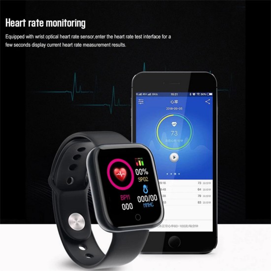 Men Women D20 Pro Bluetooth-compatible Smart  Watch Y68 Blood Pressure Heart Rate Monitor Sports Tracker Compatible For Xiaomi Huawei pink