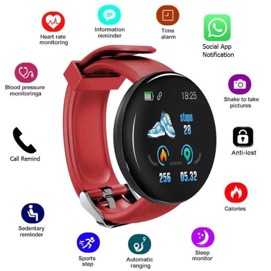 Men Women Intelligent Watch 1.3-inch Tft Color Screen Ip65 Waterproof Sports Fitness Smartwatch Compatible For Android Ios Red