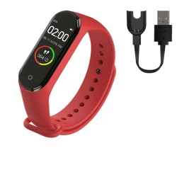 Men Women M4 Smart Digital Watch Heart Rate Monitoring Calorie Counter Running Pedometer Fitness Tracker Bracelet Red