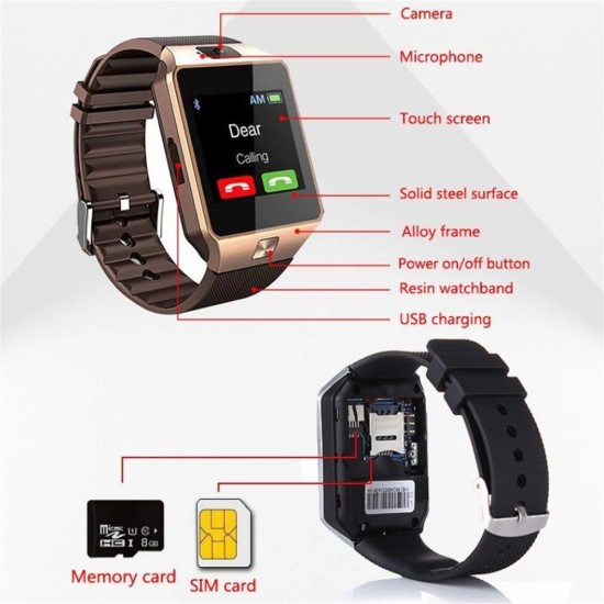 Men Women Multifunction Dz09 Sports Smart  Watch Support Tf Card Ram 128m+rom 64m Compatible For Samsung Huawei Xiaomi Android Phone White