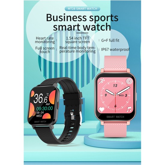 Mt28 Men Women Smart Watch 1.54-inch Large Full Touch-screen Multi-functional Sports Wristwatch Compatible For Ios Android black_Silicone belt