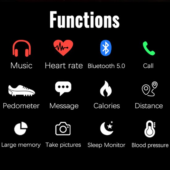 N08s Smart Watch Information Notification Reminder Exercise Sleep Blood Pressure Heart Rate Monitoring Bracelet Black