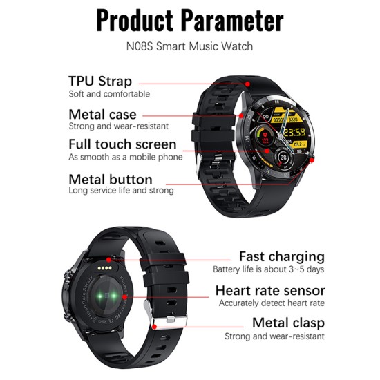 N08s Smart Watch Information Notification Reminder Exercise Sleep Blood Pressure Heart Rate Monitoring Bracelet Black