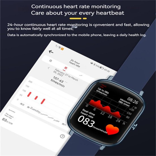 P55 Smart Watch Bluetooth-compatible Call Music Control Heart Rate Blood Pressure Sleep Monitor Smartwatch Grey