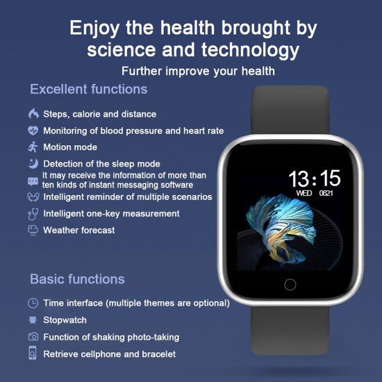 P70 Smart Watch Blood Pressure Heart Rate Monitor IP68 Fitness Bracelet Watch Women Men Smartwatch  Black