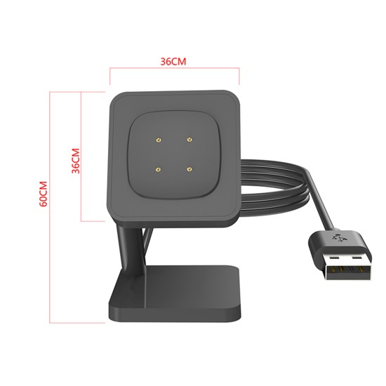 Power Adapter Charger Cradle Fast Charging Cable for Fitbit Versa 4 3 Sense 2 Smartwatch Charger Cable Dock Black