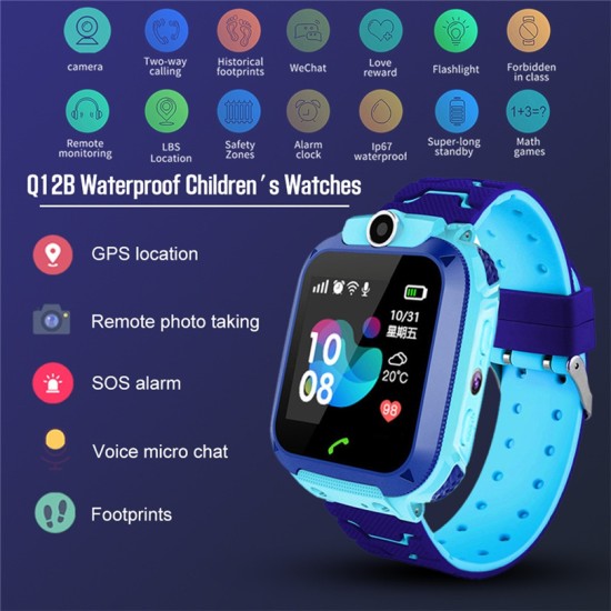 Q12B Smart Watch for Kids Phone Watch for Android Ios Life Waterproof LBS Positioning 2G Sim Card Dail Call blue