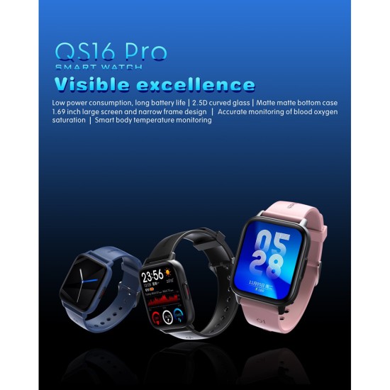 Qs16pro Smart Watch Bluetooth 5.0 Heart Rate Sleep Monitoring Waterproof Sports Bracelet Black