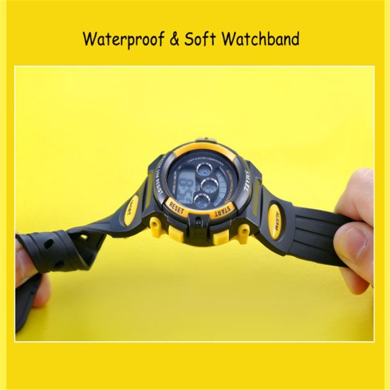 SMAEL 0508 Children's Multi-Function Digital Waterproof Electronic Watch with Night Light for Sports Black shell yellow circle - large