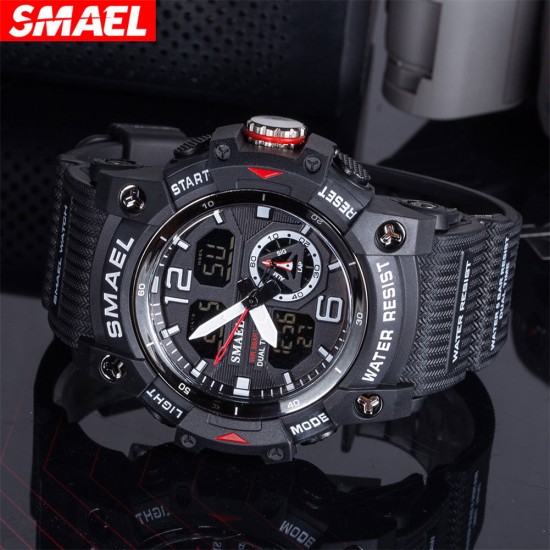 SMAEL Luxury Men Fashion Business Watch Led Digital Sports Quartz Wristwatch Casual Waterproof Watches Transparent Red