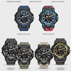 SMAEL Men Sports Watch 50m Waterproof Shockproof Clock Alarm Dual Display Luminous Quartz Wristwatch Orange