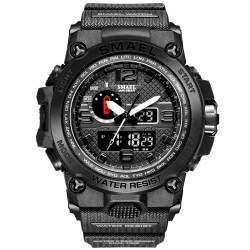 SMAEL Men Sports Watch 50m Waterproof Shockproof Clock Alarm Dual Display Luminous Quartz Wristwatch Black