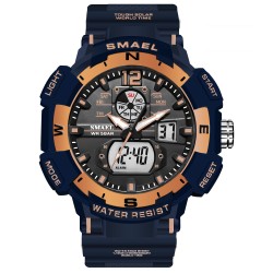 SMAEL Men Sports Watch Fashion Clock 50m Waterproof Luminous Pointer Multi-functional Digital Quartz Wristwatch Navy Blue